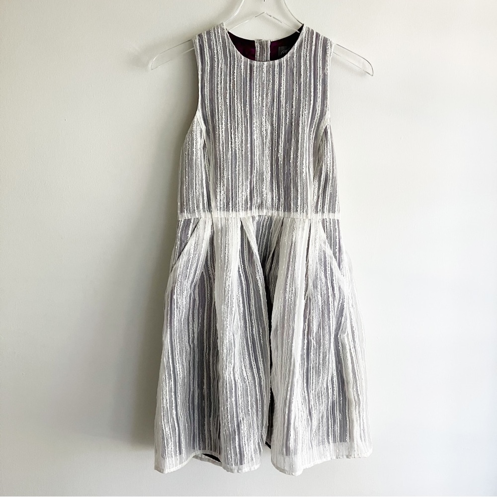 Anthropologie Hunter Dixon Dress 4 Overlay Sleeveless White Purple Gold Buttons